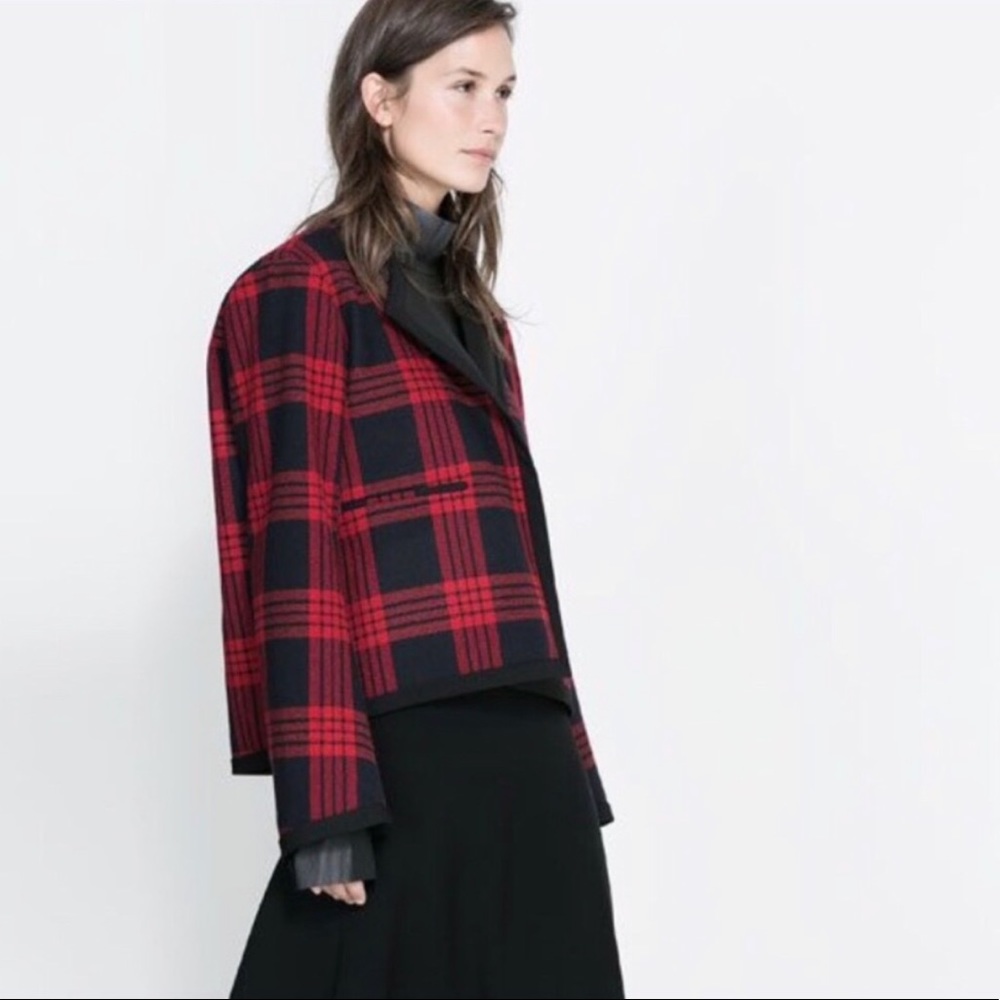 Zara Studio Wool Blended Crop Plaid Jacket